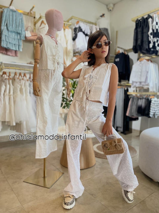 conjunto en hoja rota blanco y beige